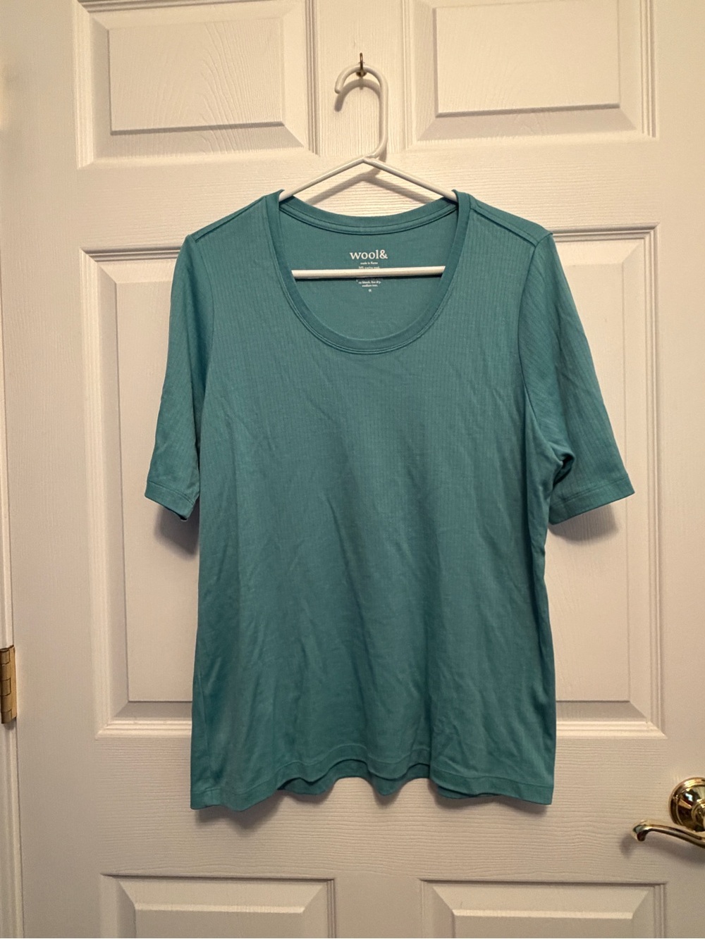 Wool&Co. Aqua Teal Celine Ribbed Short-Sleeve Scoop Neck Tee